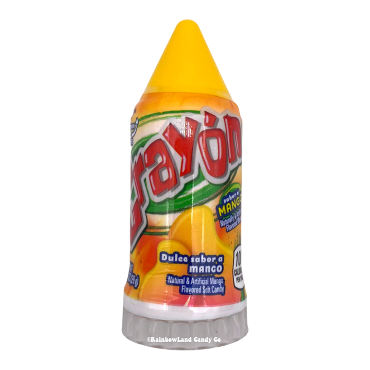 California Leaf Crayon de gel líquido sabor mango en envase giratorio amarillo con diseño frutal tropical